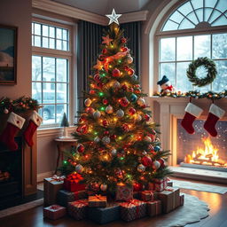 A beautifully decorated Christmas tree standing in a cozy living room