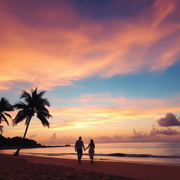 A beautiful sunset over a serene beach, with vibrant orange and pink hues reflecting on calm waves