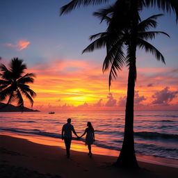 A beautiful sunset over a serene beach, with vibrant orange and pink hues reflecting on calm waves