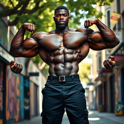 A tall, strong black man with four muscular arms, showcasing impressive physique and strength