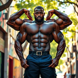 A tall, strong black man with four muscular arms, showcasing impressive physique and strength