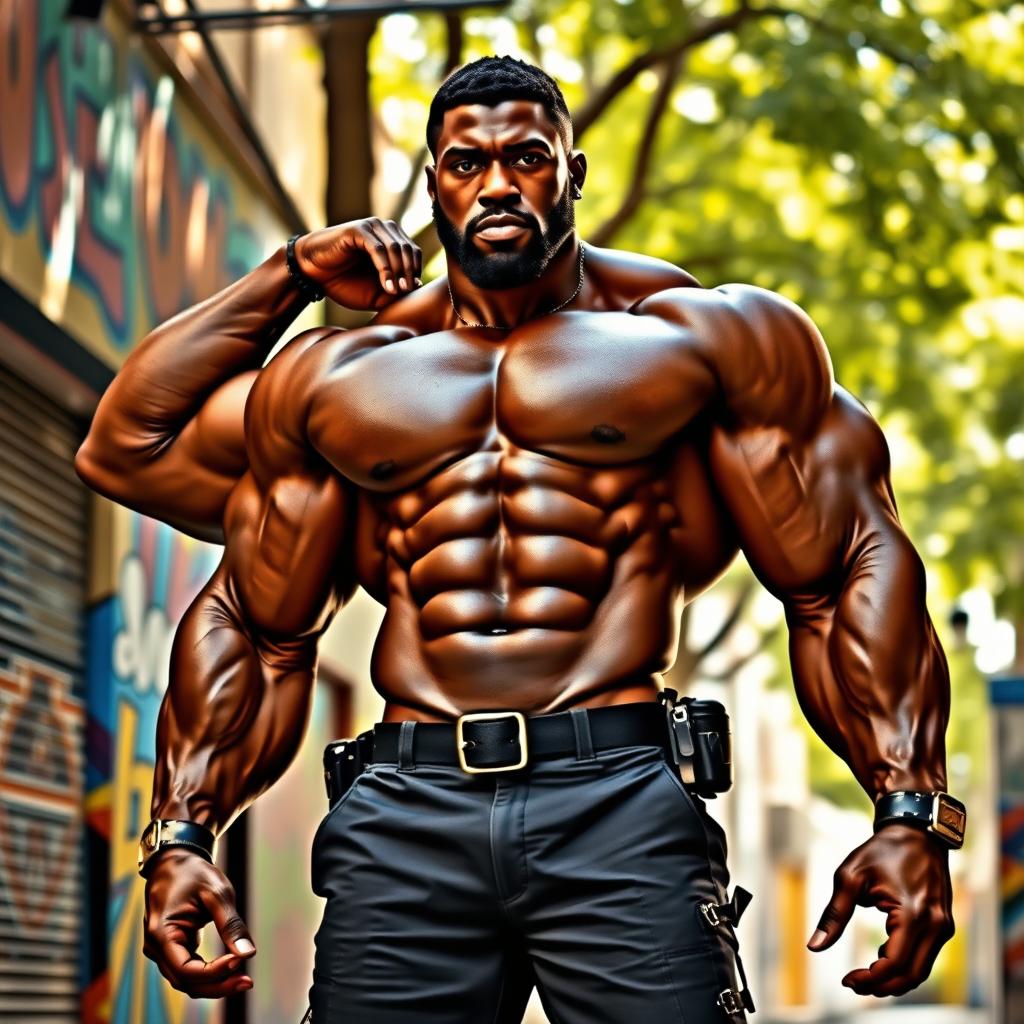 A tall, strong black man with four muscular arms, showcasing impressive physique and strength