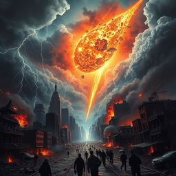 A vivid depiction of the apocalypse, showcasing a chaotic and dramatic end of the world scenario