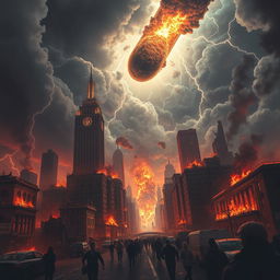 A vivid depiction of the apocalypse, showcasing a chaotic and dramatic end of the world scenario