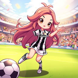 A vibrant and stylized illustration of Furina, a fantasy character, wearing a Juventus football kit