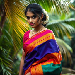 An artistic representation capturing the essence of a traditional Mallu (Malayali) woman in a vibrant, richly colored saree