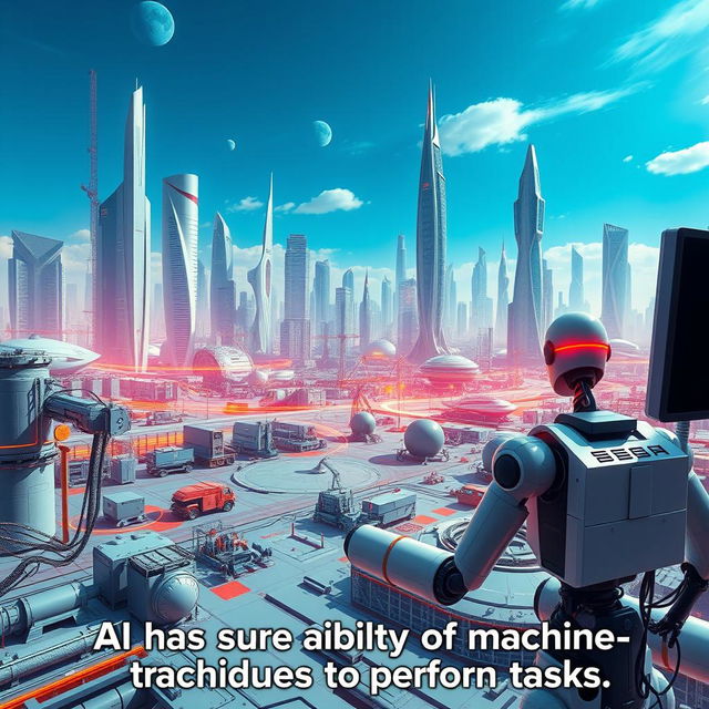 An expansive futuristic landscape showcasing advanced artificial intelligence technology