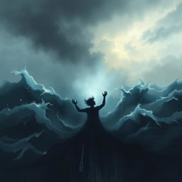 An abstract representation of emotional turmoil, showcasing a figure engulfed in shadows symbolizing despair and loneliness