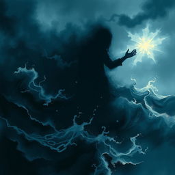 An abstract representation of emotional turmoil, showcasing a figure engulfed in shadows symbolizing despair and loneliness