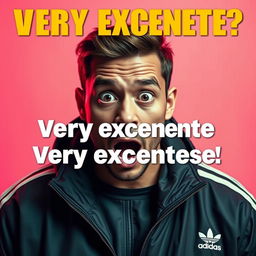 A YouTube thumbnail featuring a person with a shocked expression, wearing a very expensive Adidas jacket