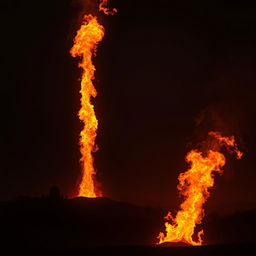 A dramatic and powerful scene depicting fire emerging from Yemen, symbolizing a spiritual and transformative movement leading humanity towards the region of Sham