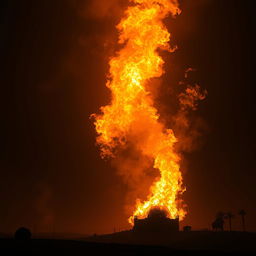 A dramatic and powerful scene depicting fire emerging from Yemen, symbolizing a spiritual and transformative movement leading humanity towards the region of Sham