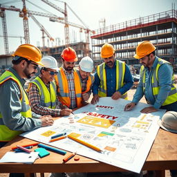 A vibrant and informative construction safety poster being created