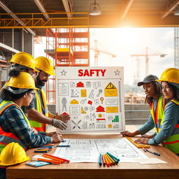 A vibrant and informative construction safety poster being created