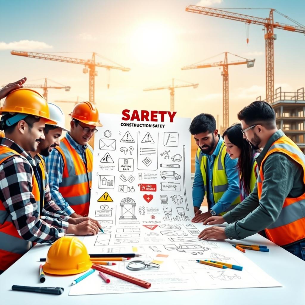 A vibrant and informative construction safety poster being created