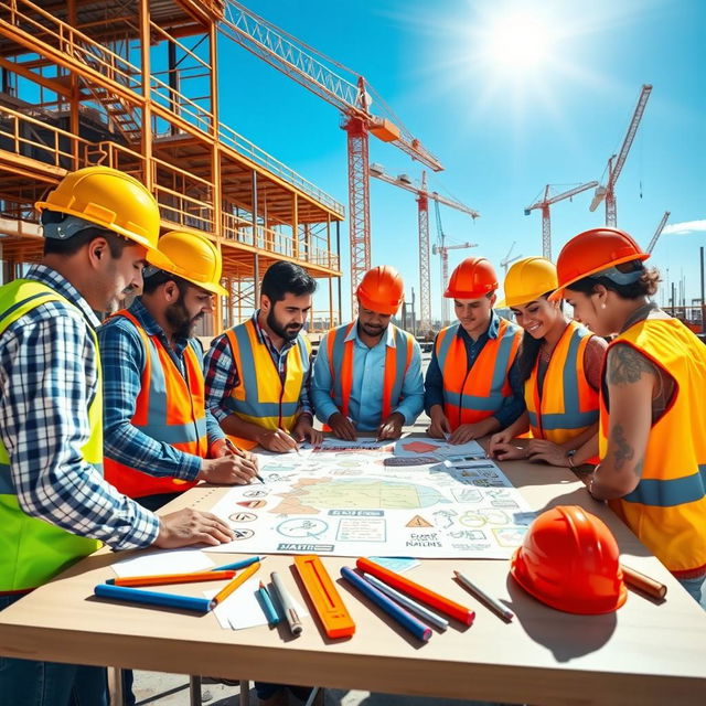 A vibrant and informative construction safety poster being created