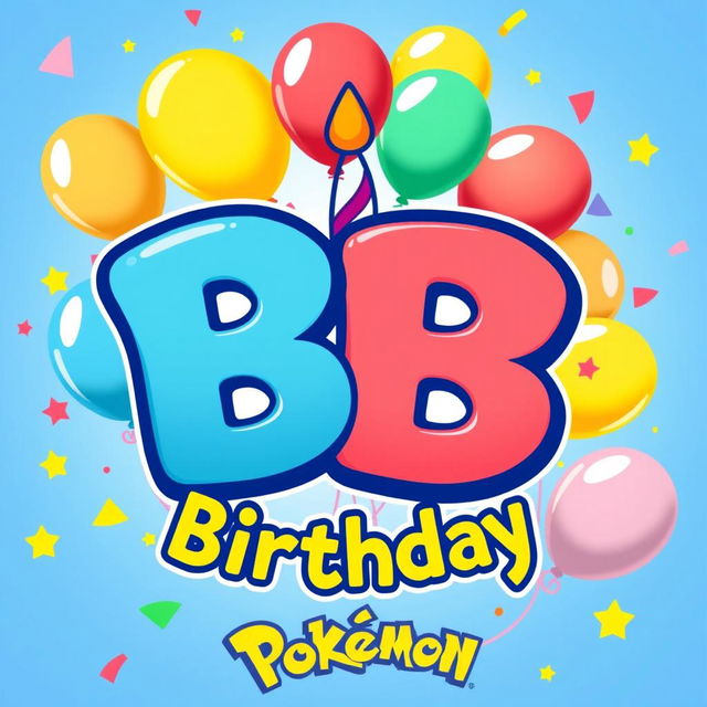 A colorful birthday-themed logo in a Pokémon style featuring the letters 'BB'