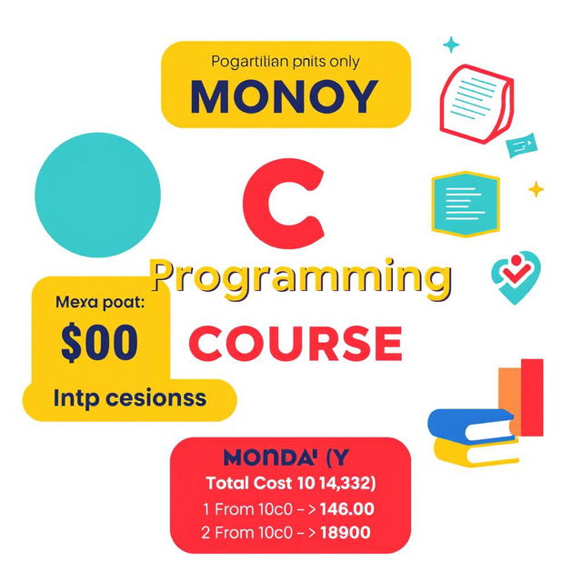 An advertisement flyer for a C programming course, taking place on Monday