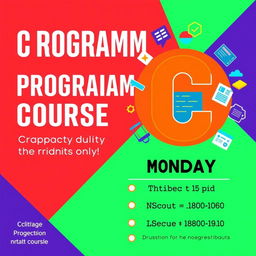 An advertisement flyer for a C programming course, taking place on Monday