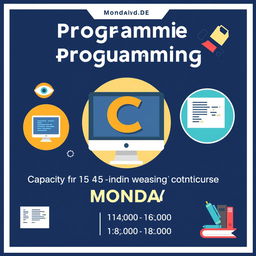 An advertisement flyer for a C programming course, taking place on Monday