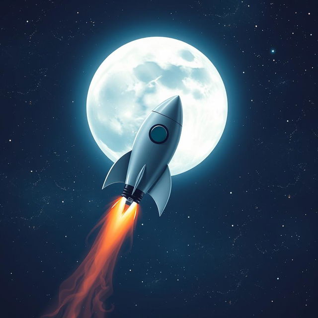 A stunning illustration of a rocket soaring through a starry night sky towards the moon