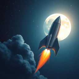 A stunning illustration of a rocket soaring through a starry night sky towards the moon