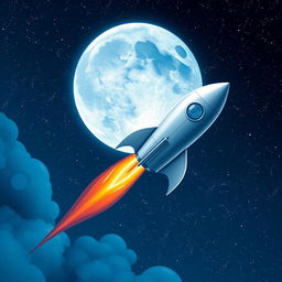 A stunning illustration of a rocket soaring through a starry night sky towards the moon