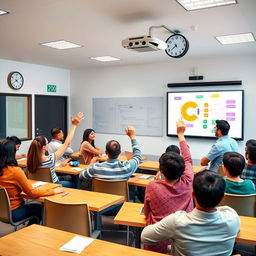A vibrant and inviting classroom setting designed for a C programming course