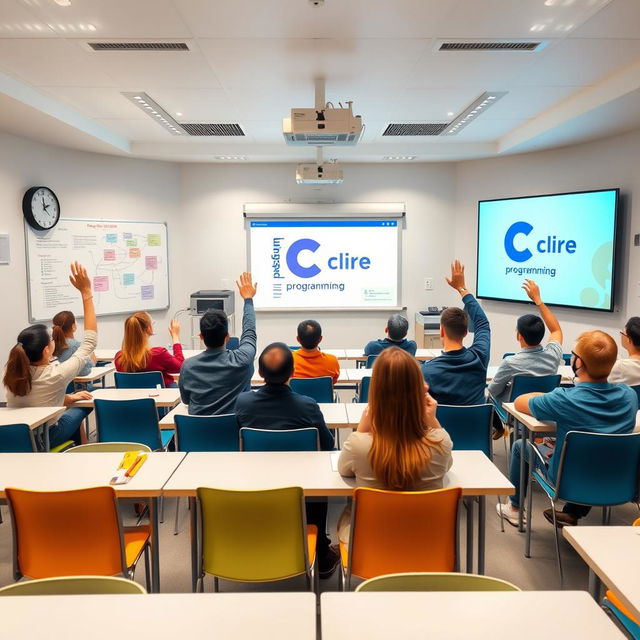 A vibrant and inviting classroom setting designed for a C programming course