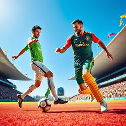A dynamic and engaging scene featuring Cristiano Ronaldo and Shahid Afridi together on a vibrant sports field