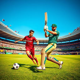 A dynamic and engaging scene featuring Cristiano Ronaldo and Shahid Afridi together on a vibrant sports field