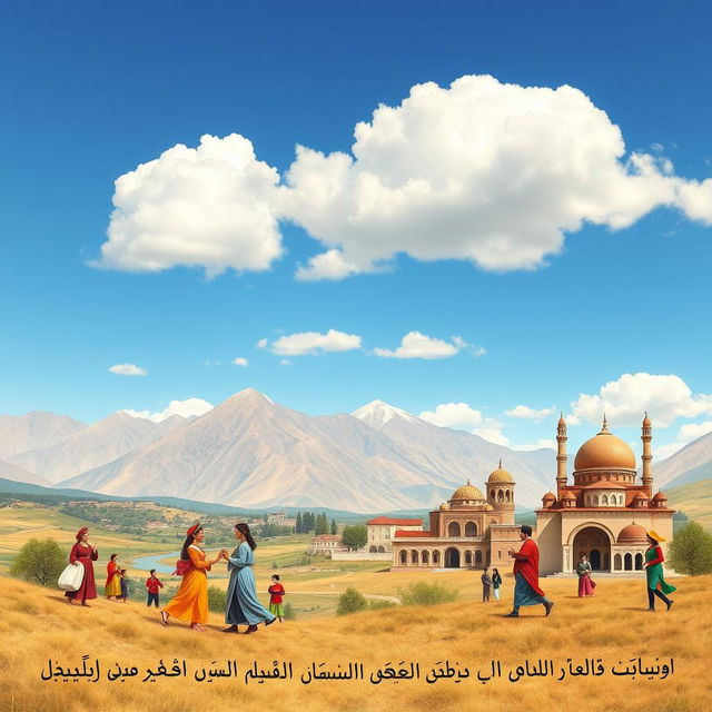 A vibrant and colorful landscape image representing the diverse cultures and languages of Iran