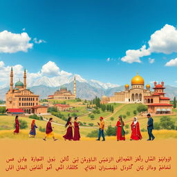 A vibrant and colorful landscape image representing the diverse cultures and languages of Iran