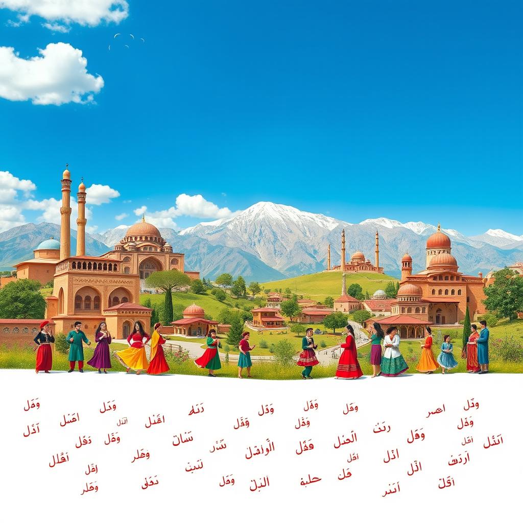 A vibrant and colorful landscape image representing the diverse cultures and languages of Iran