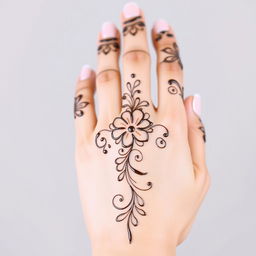 A simple yet elegant mehndi (henna) design on the back of a woman's hand