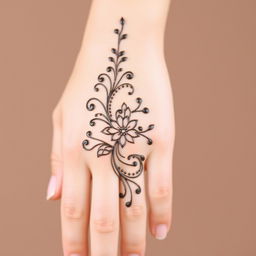A simple yet elegant mehndi (henna) design on the back of a woman's hand