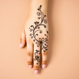 A simple yet elegant mehndi (henna) design on the back of a woman's hand
