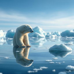 A stunning scene depicting a single polar bear surrounded by a serene Arctic landscape, emphasizing the beauty of love and solitude