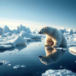 A stunning scene depicting a single polar bear surrounded by a serene Arctic landscape, emphasizing the beauty of love and solitude