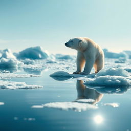 A stunning scene depicting a single polar bear surrounded by a serene Arctic landscape, emphasizing the beauty of love and solitude