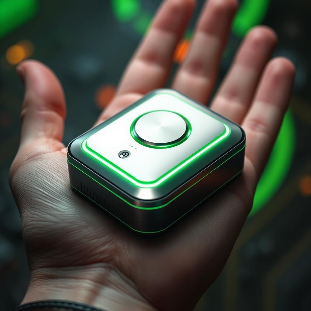 A compact, hand-held device resembling a rectangular capsule, no larger than a standard remote control