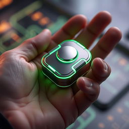 A compact, hand-held device resembling a rectangular capsule, no larger than a standard remote control