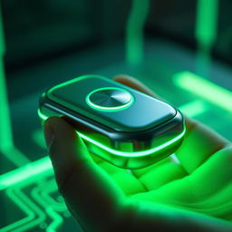A compact, hand-held device resembling a rectangular capsule, no larger than a standard remote control