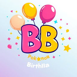 A vibrant birthday-themed logo designed in a Pokémon style, prominently featuring the letters 'BB'