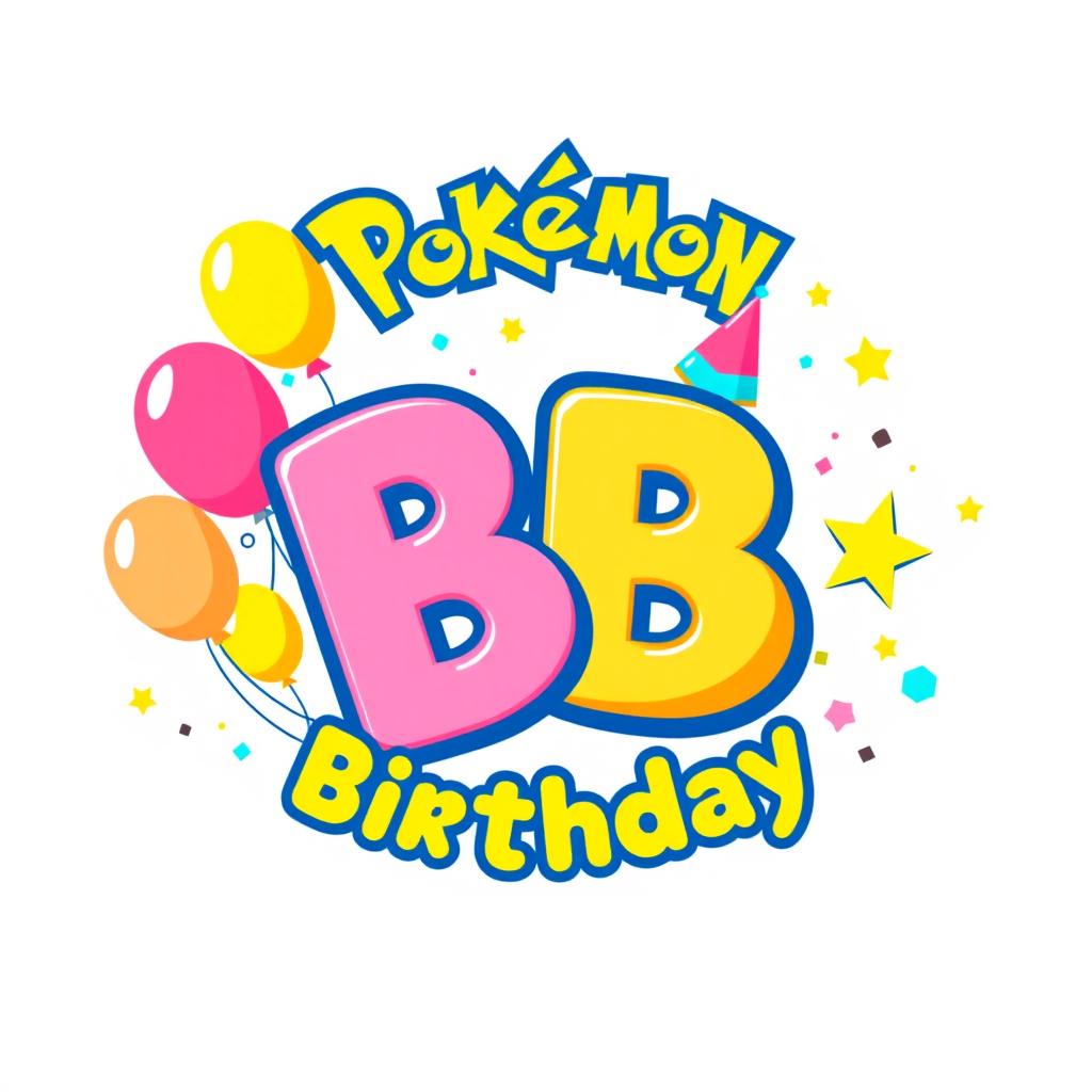 A vibrant birthday-themed logo designed in a Pokémon style, prominently featuring the letters 'BB'