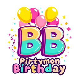 A vibrant birthday-themed logo designed in a Pokémon style, prominently featuring the letters 'BB'