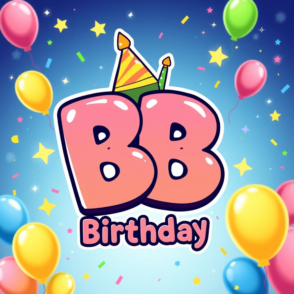 A joyful birthday-themed logo inspired by the Pokémon style featuring the letters 'BB'