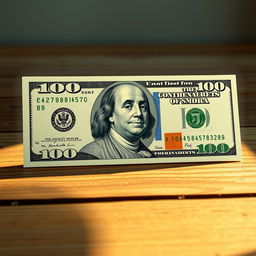 A hyper-realistic illustration of a 100 dollar bill, showcasing intricate details such as the iconic portrait of Benjamin Franklin, the distinctive green hues, and the fine print