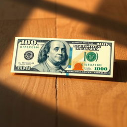 A hyper-realistic illustration of a 100 dollar bill, showcasing intricate details such as the iconic portrait of Benjamin Franklin, the distinctive green hues, and the fine print