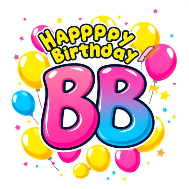 A cheerful birthday-themed logo inspired by Pokémon, prominently featuring the letters 'BB'